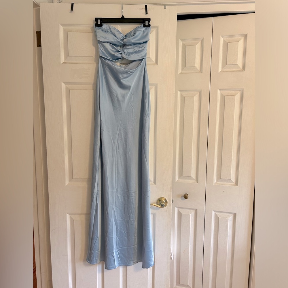 NWT- Peppermayo strapless maxi dress.  Ice Blue, size 6